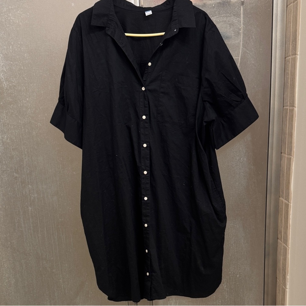 Old Navy Women's Black Button-Up Midi Shirt Dress